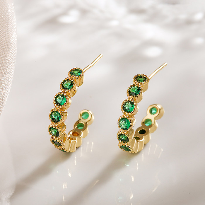 1 Pair Simple Style Commute C Shape Round Plating Inlay Copper Zircon 18K Gold Plated Ear Studs