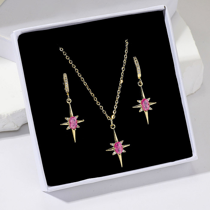 Simple Style Hexagram Copper Plating Inlay Zircon Gold Plated Earrings Necklace