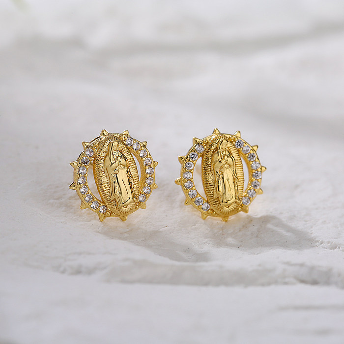 Fashion Plated Real Gold Micro Inlaid Zircon Virgin Geometric Copper Ear Stud Earrings