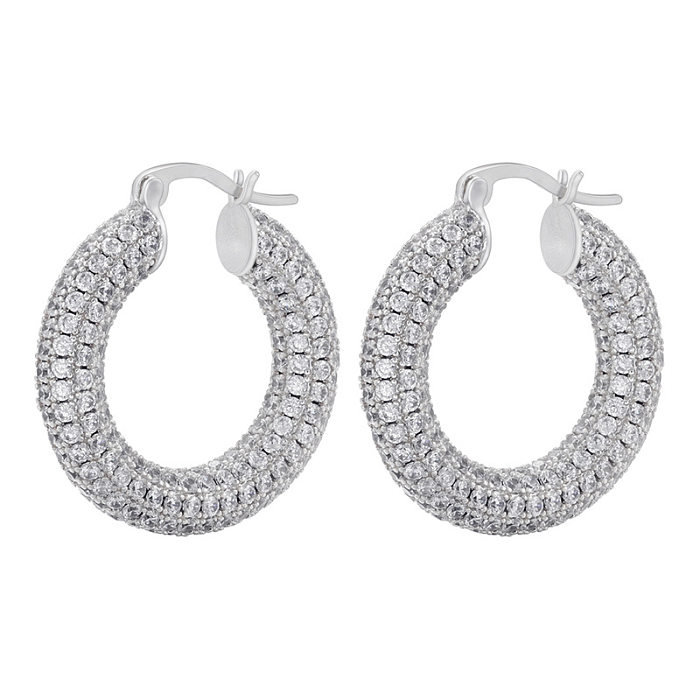 1 Pair Fashion Round Copper Plating Zircon Earrings