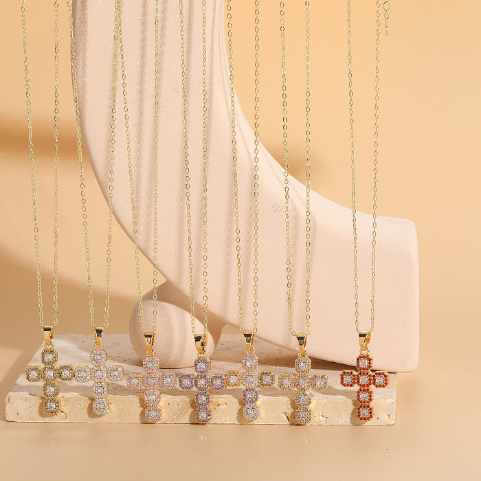 Elegante, klassische Kreuz-Kupferbeschichtung mit Zirkon-Anhänger und 14-Karat-vergoldeter Anhänger-Halskette