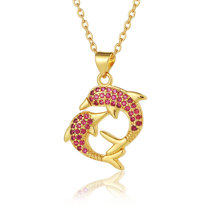 Cute Simple Style Animal Heart Shape Copper Plating Inlay Zircon Gold Plated Pendant Necklace