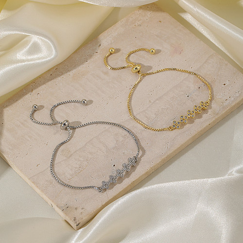 Estilo simples estilo clássico comute flor cobre chapeamento inlay zircon 18k banhado a ouro pulseiras banhadas a prata