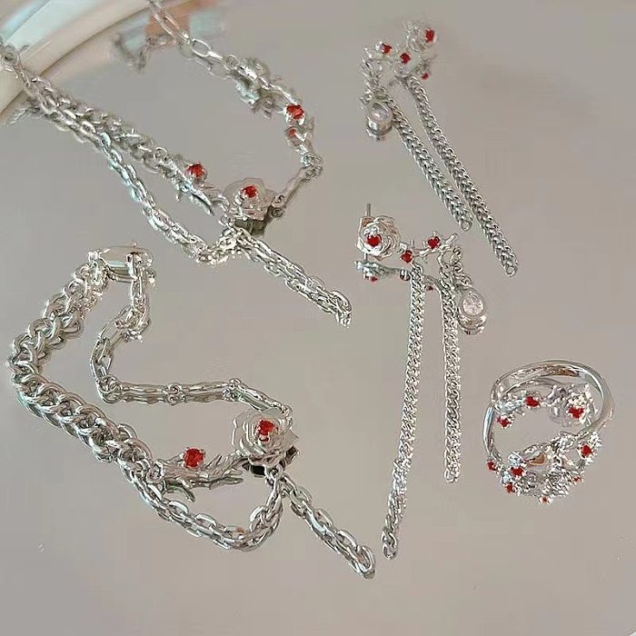Mode-Blumen-Kupfer-Zirkon-Halskette, 1 Stück