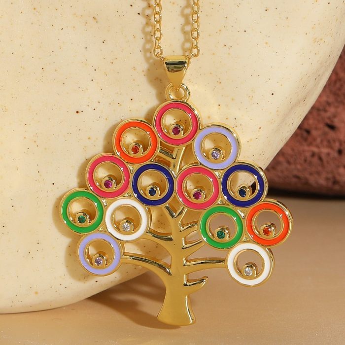 Simple Style Tree Leaves Copper Irregular Plating Inlay Zircon 14K Gold Plated Pendant Necklace