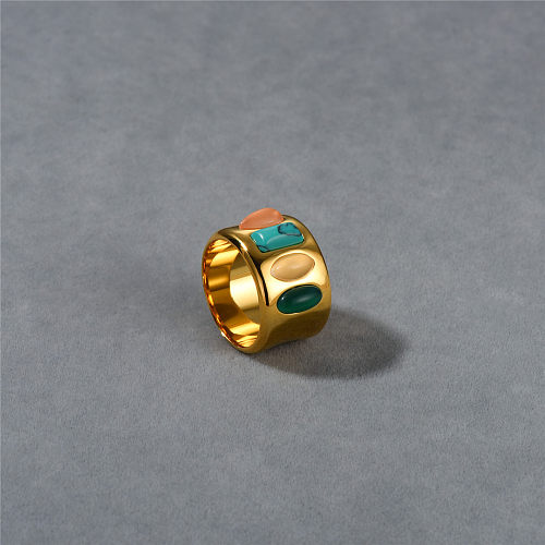 Geometrische Streetwear-Ringe mit Kupferbeschichtung und Inlay aus künstlichen Edelsteinen
