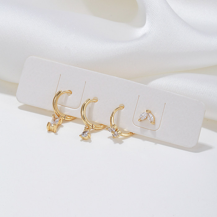 1 Set Casual Simple Style Round Square Flower Plating Inlay Brass Zircon 18K Gold Plated Earrings