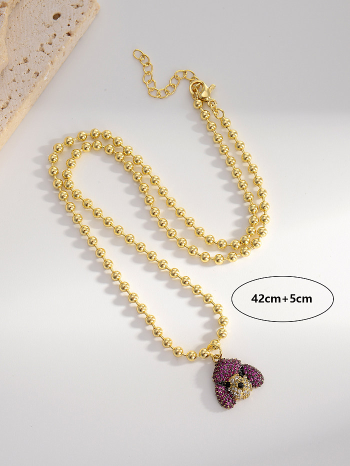 Cute Streetwear Dog Copper Gold Plated Zircon Pendant Necklace In Bulk