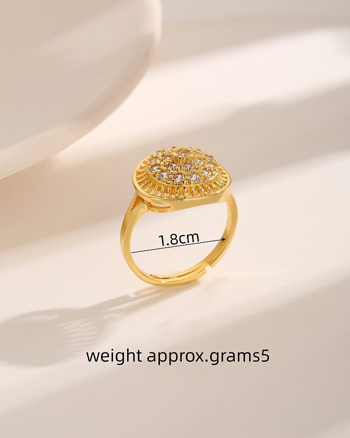 Moderner Stil, einfacher Stil, koreanischer Stil, runde Kupferbeschichtung, Inlay, Zirkon, 18 Karat vergoldete Ringe
