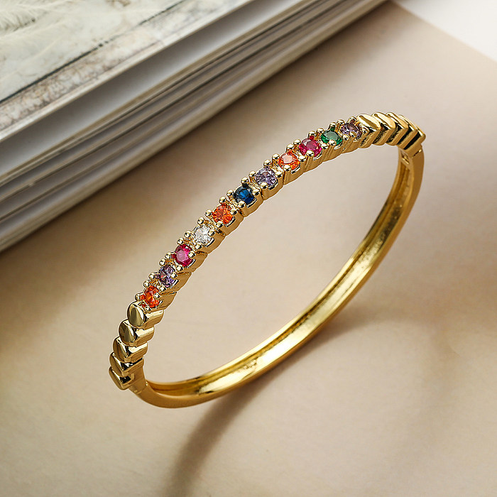 Modern Style Round Copper Plating Inlay Zircon 18K Gold Plated Bangle