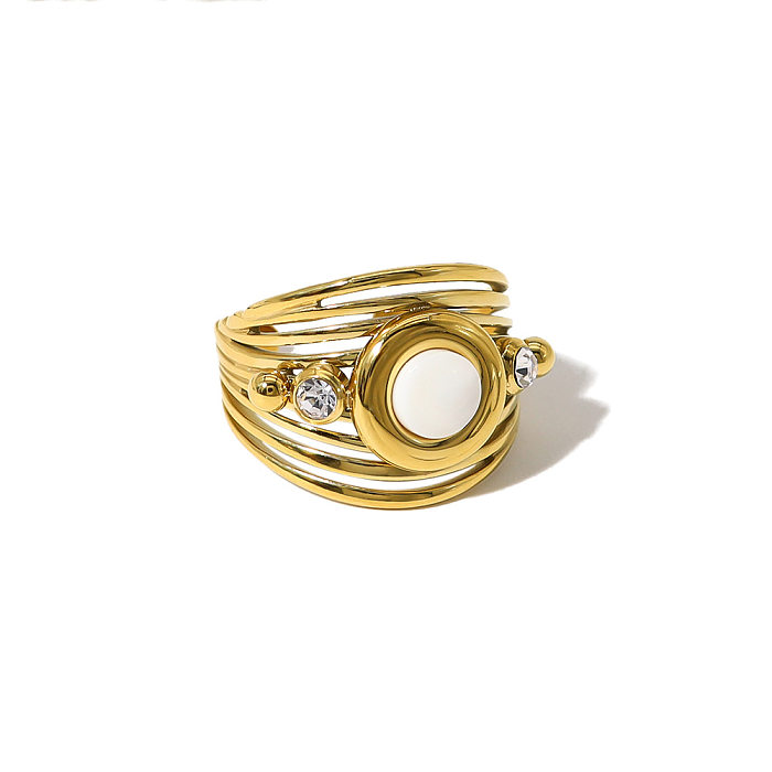IG Style Retro Round Stainless Steel 18K Gold Plated Natural Stone Crystal Open Rings In Bulk