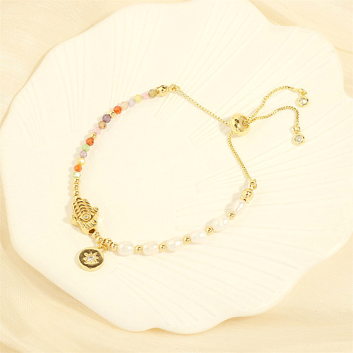 Bohemian Pentagram Hand Of Fatima Airplane Artificial Gemstones Freshwater Pearl Copper Beaded Plating Inlay Zircon 18K Gold Plated Bracelets