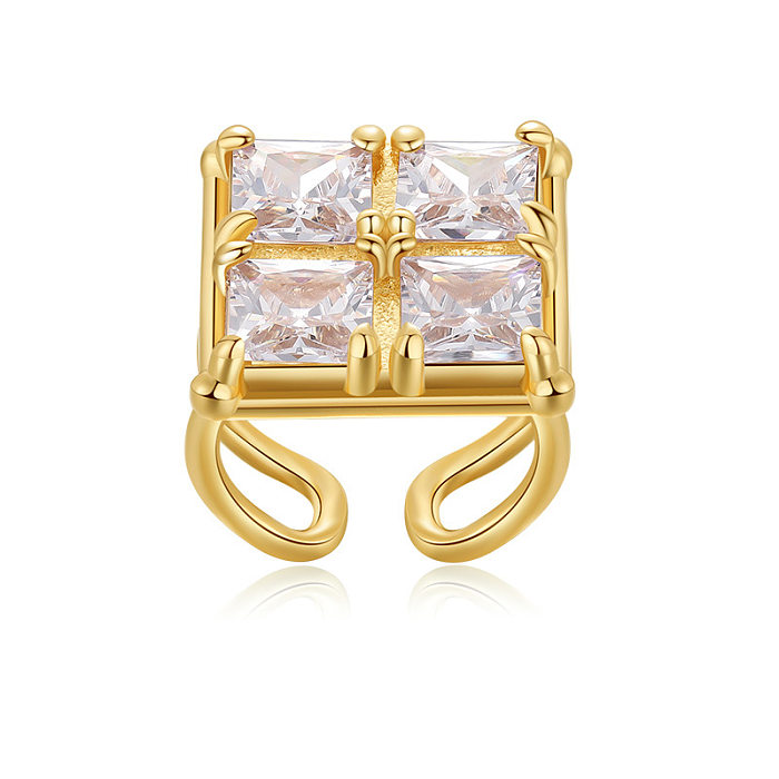 Lady Square Copper Plating Inlay Zircon Open Rings