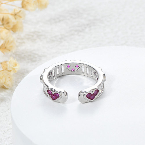 Modern Style Heart Shape Copper Irregular Plating Inlay Artificial Gemstones Open Ring