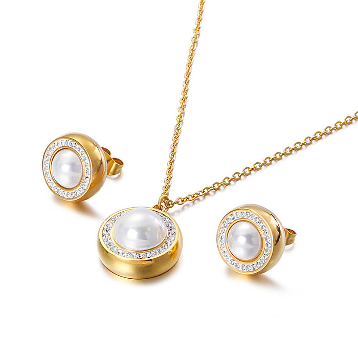 Ensemble de boucles d'oreilles et collier en deux pièces, pendentif en perles dorées et diamants, Simple, à la mode