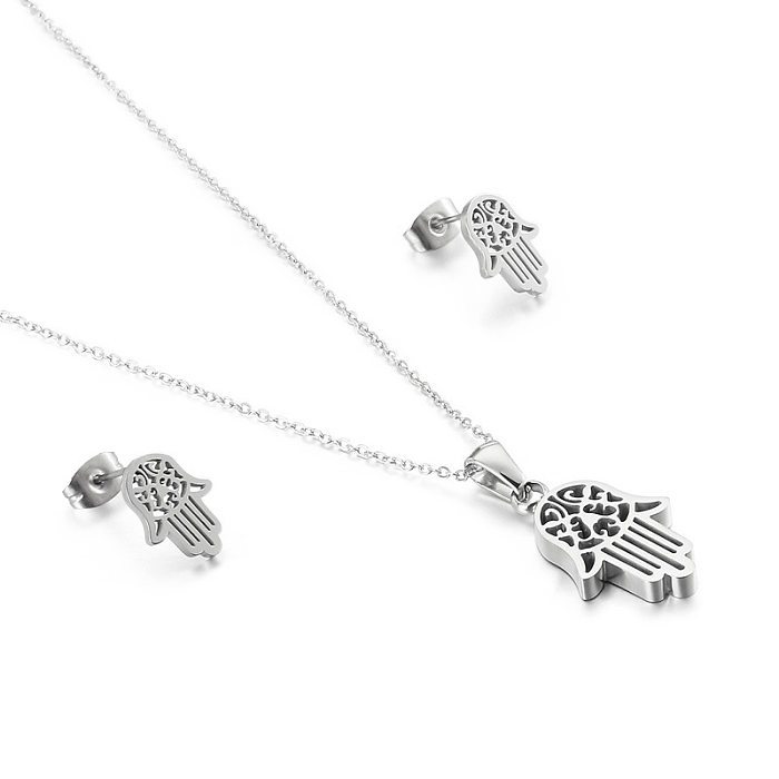 Stainless Ornament Kazam Palm Titanium Steel Pendant Fatima Hand Stainless Steel Necklace And Earrings Suite