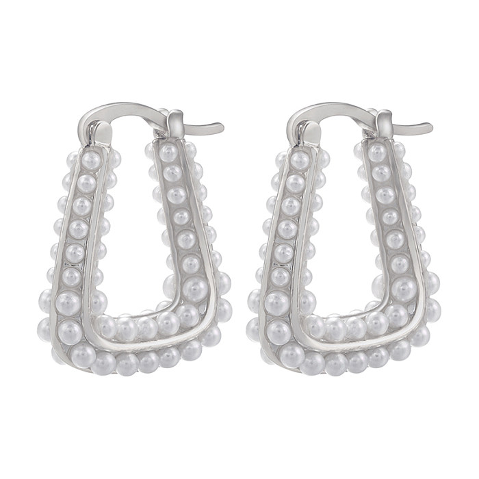 1 Paar schlichte Ohrringe in U-Form mit Messingbeschichtung und künstlichen Perlen, 18 Karat vergoldet