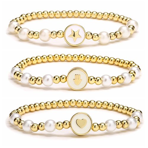 Bracelets rétro en perles de cuivre en forme de cœur, main d'étoile de Fatima, 1 pièce