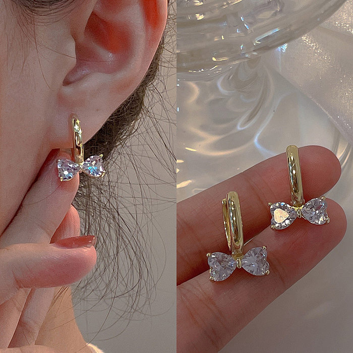 Sweet Heart Shape Flower Copper Inlay Zircon Drop Earrings Ear Studs 1 Pair