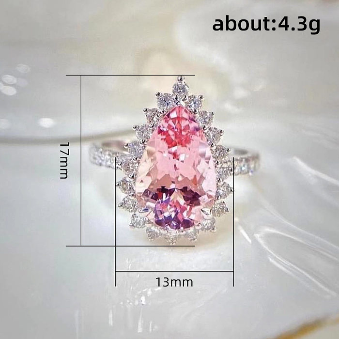 Luxurious Water Droplets Copper Inlay Zircon Rings