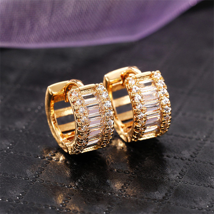 1 Pair Classic Style Round Inlay Copper Zircon Earrings