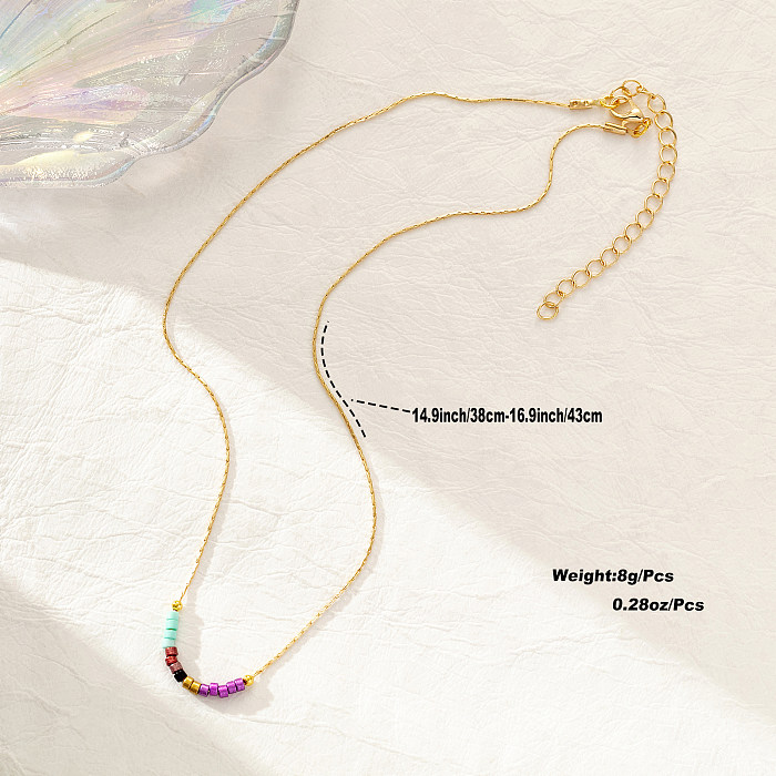 Vacation Simple Style Round Artificial Crystal Stone Copper Beaded Handmade Plating 14K Gold Plated Necklace