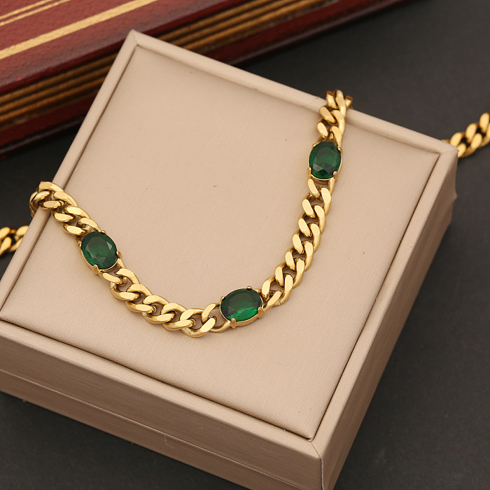 INS Style Commute Oval Rectangle Stainless Steel Plating Inlay Zircon Bracelets Earrings Necklace