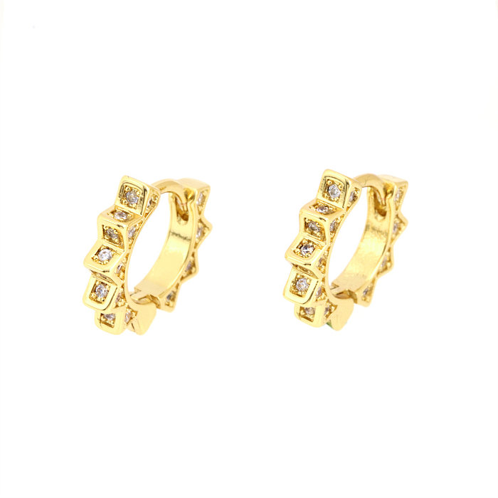 1 Paar lässige, schlichte Ohrringe in Herzform mit Inlay aus Kupfer und Zirkon mit 18-Karat-Vergoldung