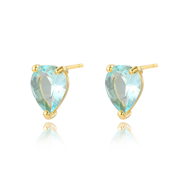 1 Pair Simple Style Water Droplets Plating Inlay Brass Zircon Ear Studs