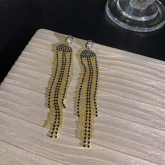 1 paire de boucles d'oreilles pendantes en cuivre et Zircon, Style Simple, incrustation de nœud papillon