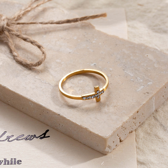 Casual Streetwear V Shape Infinity Heart Shape Stainless Steel 18K Gold Plated Rhinestones Rings In Bulk