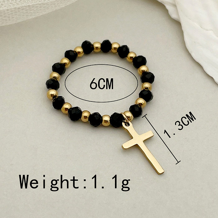 1 Piece Fashion Cross Stainless Steel Beaded Rings