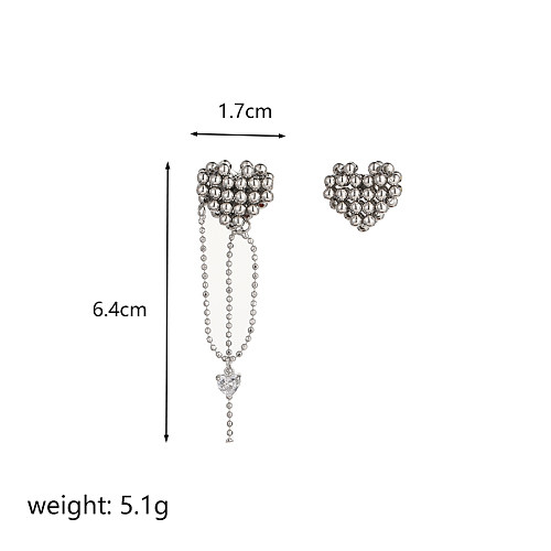 1 Pair Retro Heart Shape Tassel Inlay Copper Zircon Drop Earrings