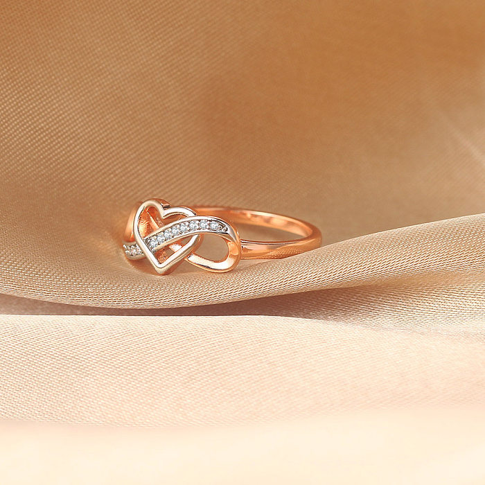 Fashion Heart Shape Copper Inlay Zircon Rings 1 Piece