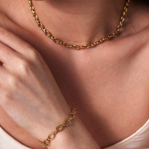 Estilo simples estilo clássico streetwear cor sólida chapeamento de aço inoxidável 18k banhado a ouro pulseiras colar
