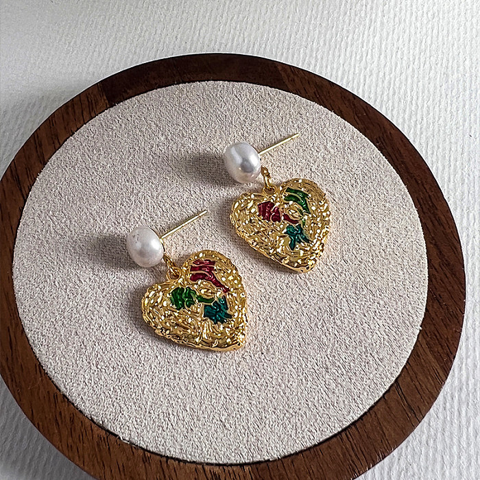 1 Pair Elegant Retro Commute Heart Shape Plating Copper 18K Gold Plated Drop Earrings