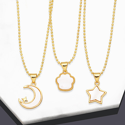 Simple Style Clouds Star Moon Copper Gold Plated Shell Pendant Necklace 1 Piece