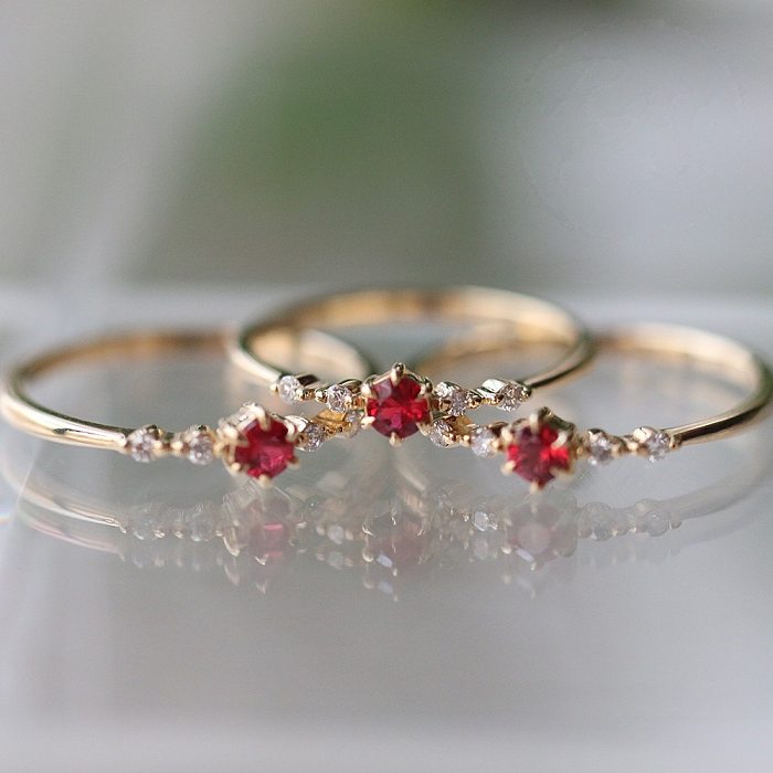 Anéis de zircão banhados a ouro geométricos de cobre da moda