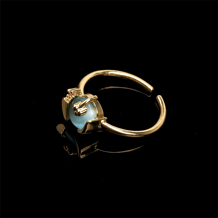 Colar de brincos de anéis banhados a ouro 18K de opala geométrica de estilo simples com revestimento de cobre
