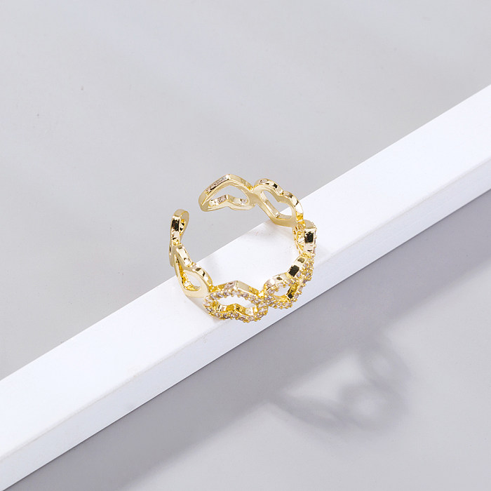 1 peça estilo simples forma de coração chapeamento de cobre oco anéis de zircônia embutidos