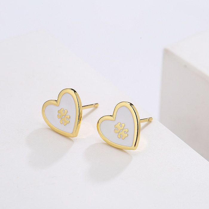 Fashion Copper 18K Gold Drop Oil Heart Shaped Vintage Stud Earrings