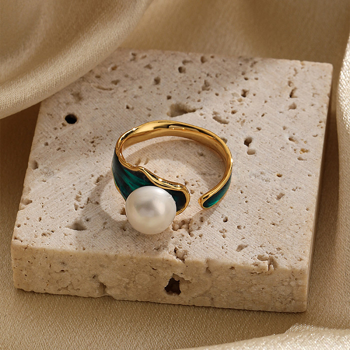 Retro Simple Style Commute C Shape Copper Inlay Artificial Pearls 18K Gold Plated Open Rings
