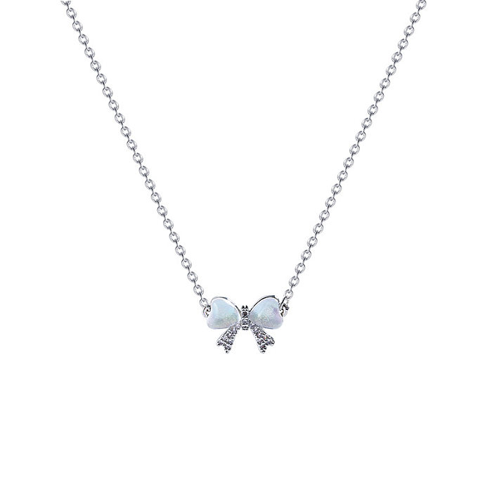 Simple Style Heart Shape Flower Bow Knot Titanium Steel Copper Plating Inlay Artificial Gemstones Pendant Necklace