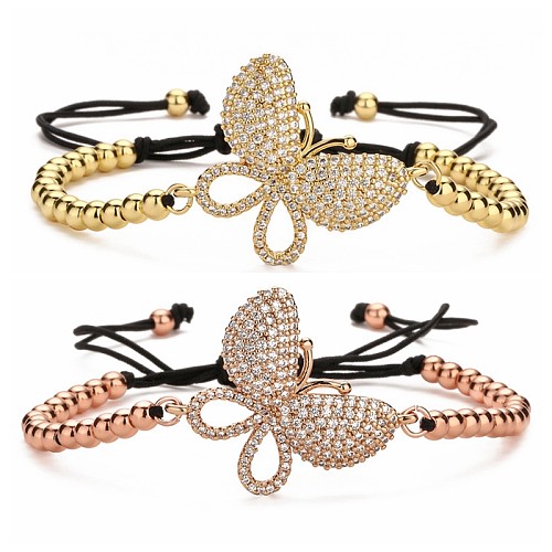 Bracelets en Zircon incrustés de tresse de cuivre de corde de papillon de Style ethnique