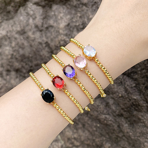 Fashion Simple Style Oval Copper Plating Inlay Zircon 18K Gold Plated Bracelets
