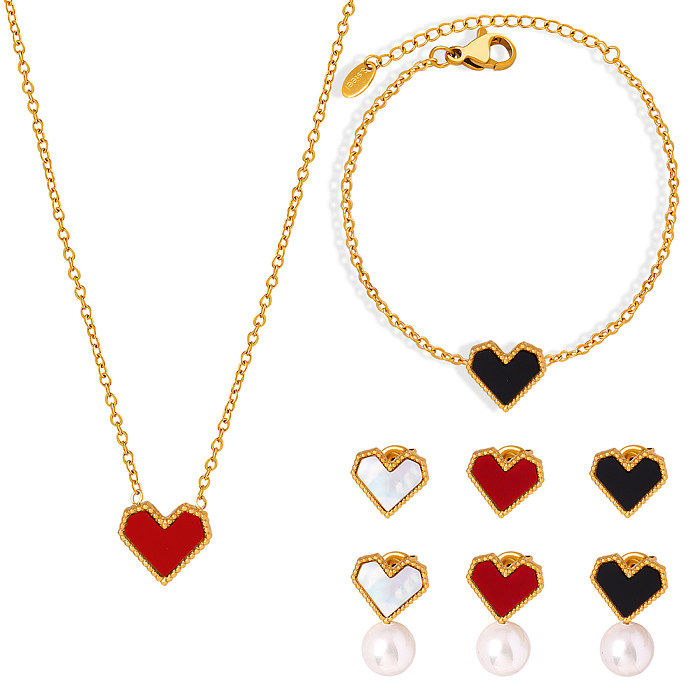 Elegant French Style Heart Shape Titanium Steel Plating Inlay Acrylic Shell 18K Gold Plated Bracelets Earrings Necklace