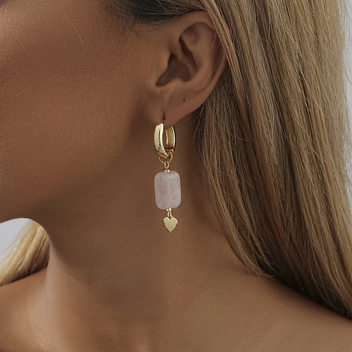 1 Pair Cute Sweet Simple Style Geometric Plating Natural Stone Copper Drop Earrings
