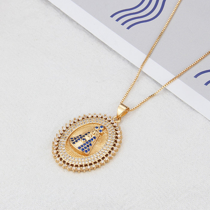 European And American New Inlaid Zirconium Virgin Necklace Men's And Women's Spot Direct Supply Simple Copper-Plated Gold-Style Religious Belief Pendant