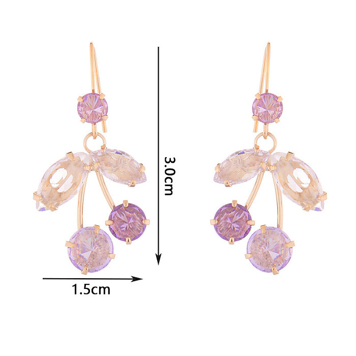 1 Pair French Style Shiny Cherry Plating Inlay Copper Zircon 14K Gold Plated Ear Hook