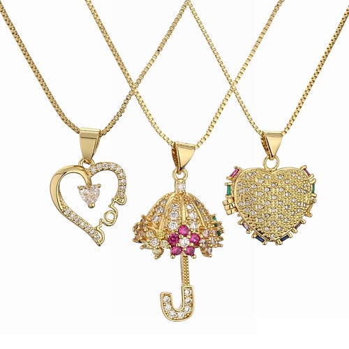 1 Piece Fashion Heart Shape Umbrella Copper Plating Inlay Zircon Pendant Necklace